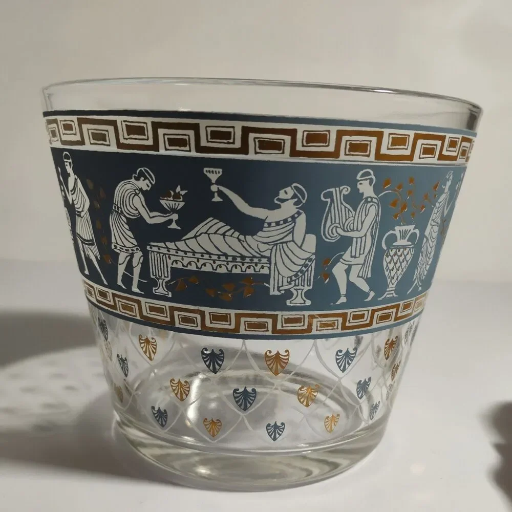 Vintage Cera Glass MCM Etruscan Frieze Glass Bowl Ice Bucket USA Excellent Cond